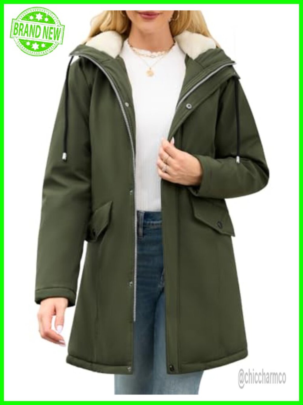 Water-Repellent Fleece Lined Winter Rain Jacket with Hood